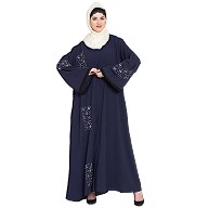 Front open Kaftan abaya with handwork-Navy Blue